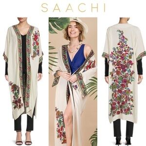 SAACHI Floral Print Longline Kimono OS in Ivory 114$